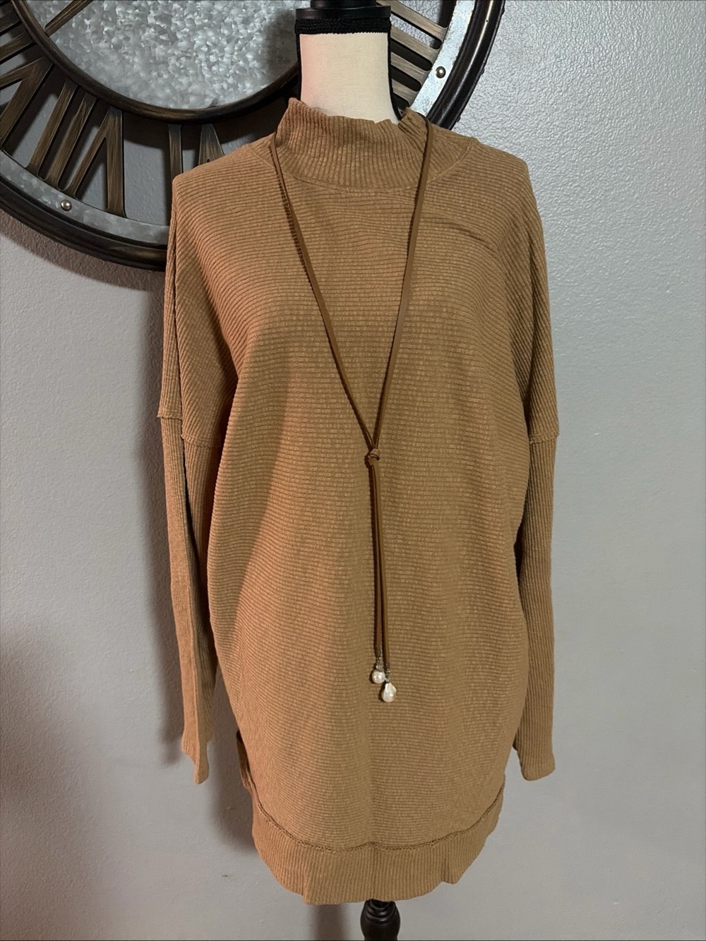 WEE THE FREE Classic Oversized Mock Neck Sweater - Brown